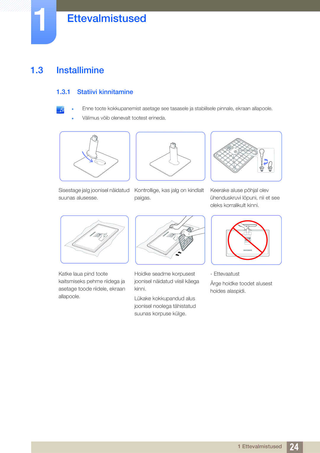 Samsung LS22D390QS/EN, LS27D390HS/EN, LS24D390HL/EN, LS22D390HS/EN manual Installimine, Statiivi kinnitamine 