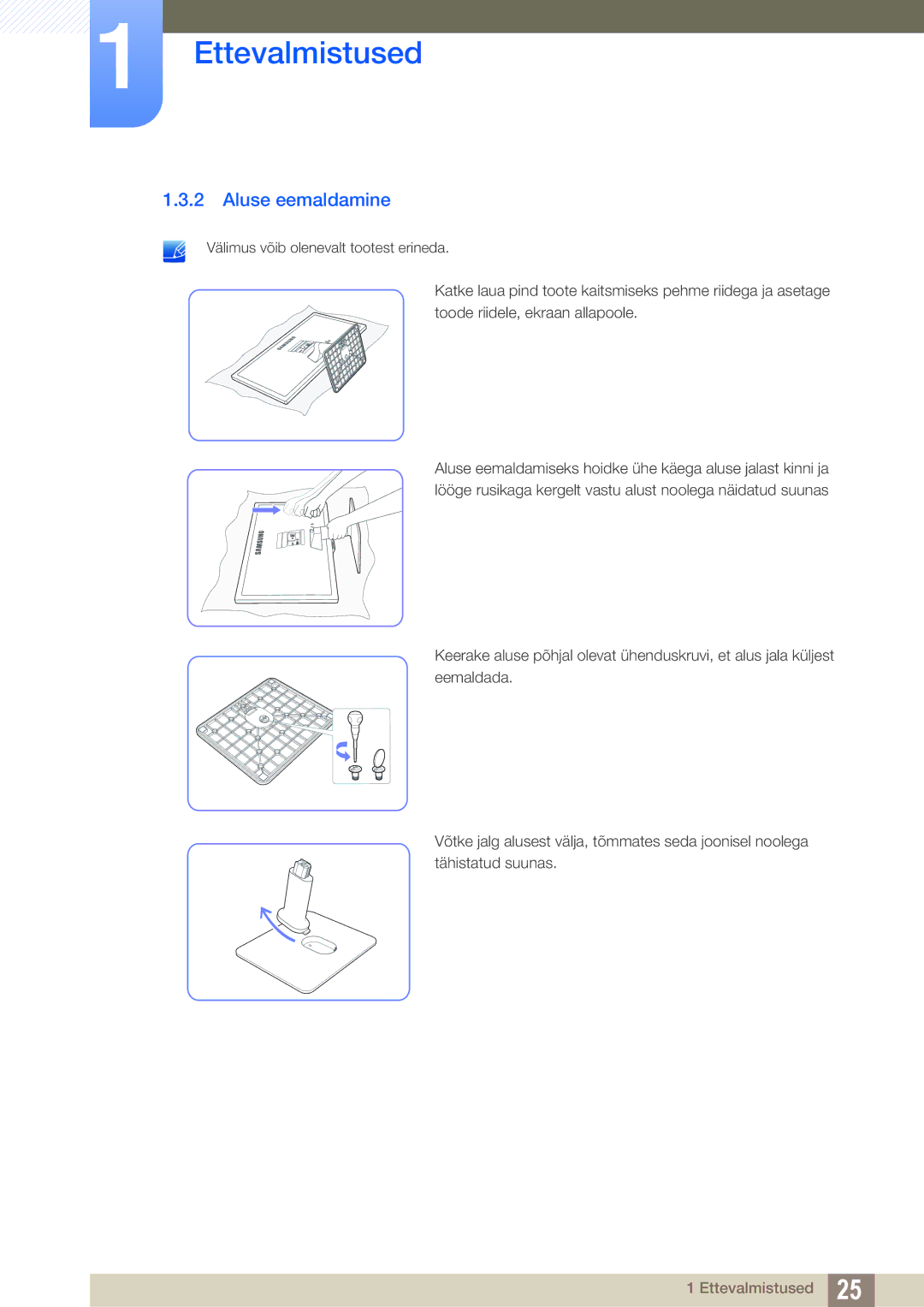 Samsung LS27D390HS/EN, LS22D390QS/EN, LS24D390HL/EN, LS22D390HS/EN manual Aluse eemaldamine 