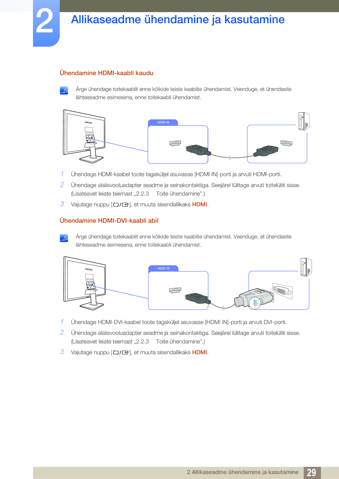 Samsung LS27D390HS/EN, LS22D390QS/EN, LS24D390HL/EN manual Ühendamine HDMI-kaabli kaudu, Ühendamine HDMI-DVI-kaabli abil 