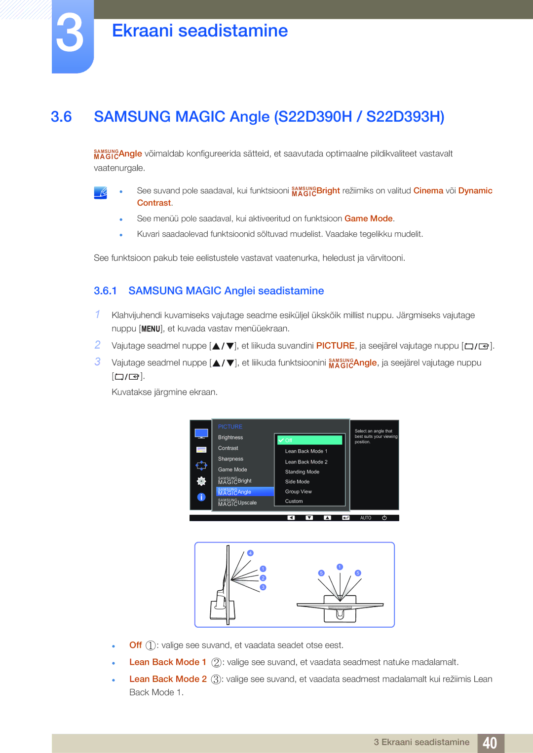 Samsung LS22D390QS/EN, LS27D390HS/EN manual Samsung Magic Angle S22D390H / S22D393H, Samsung Magic Anglei seadistamine 