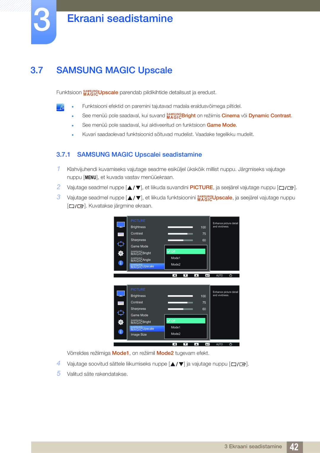 Samsung LS24D390HL/EN, LS22D390QS/EN, LS27D390HS/EN, LS22D390HS/EN manual Samsung Magic Upscalei seadistamine 