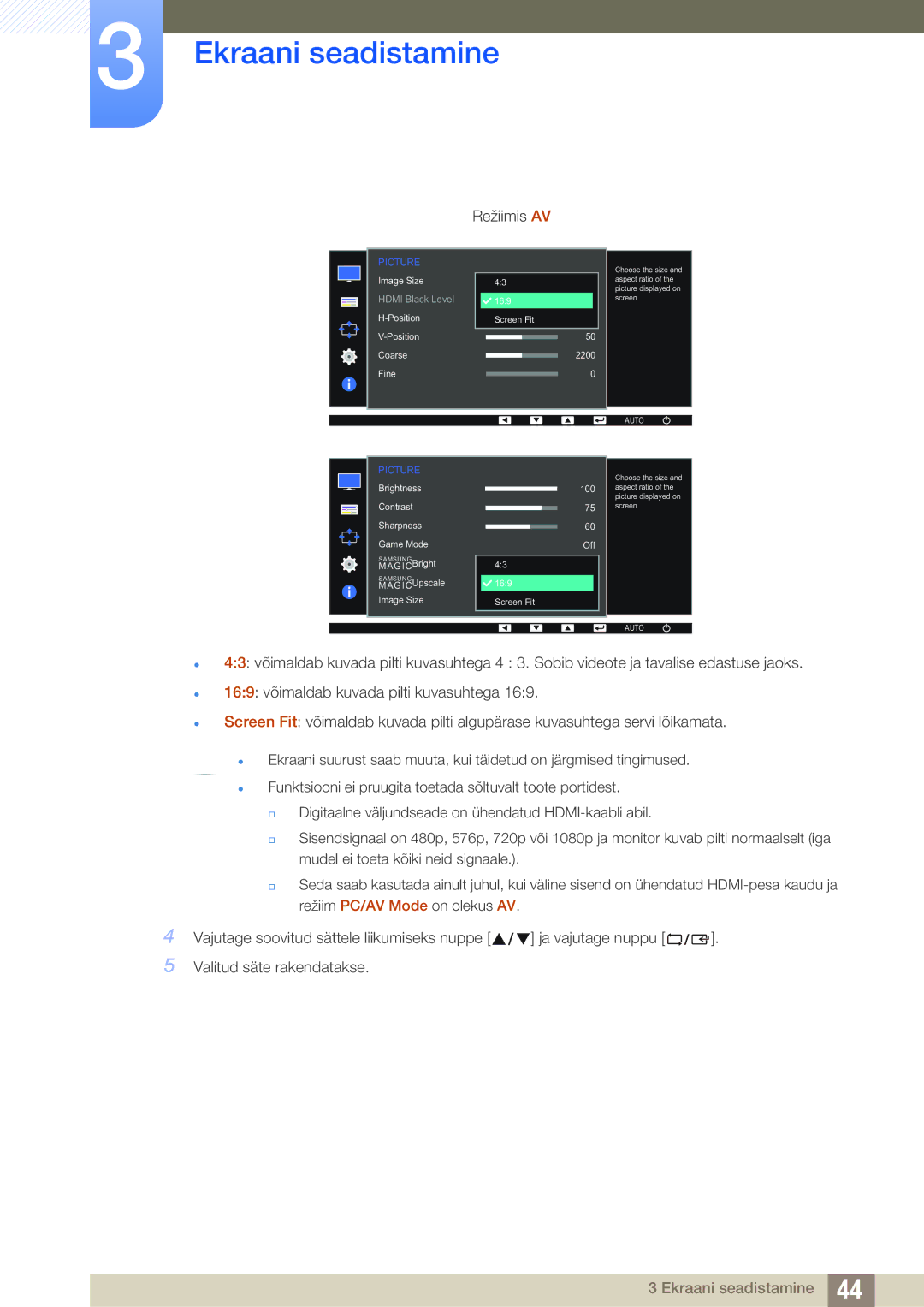 Samsung LS22D390QS/EN, LS27D390HS/EN, LS24D390HL/EN, LS22D390HS/EN manual Režiimis AV 