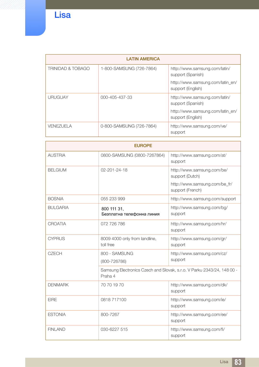 Samsung LS22D390HS/EN, LS22D390QS/EN, LS27D390HS/EN, LS24D390HL/EN manual Europe 