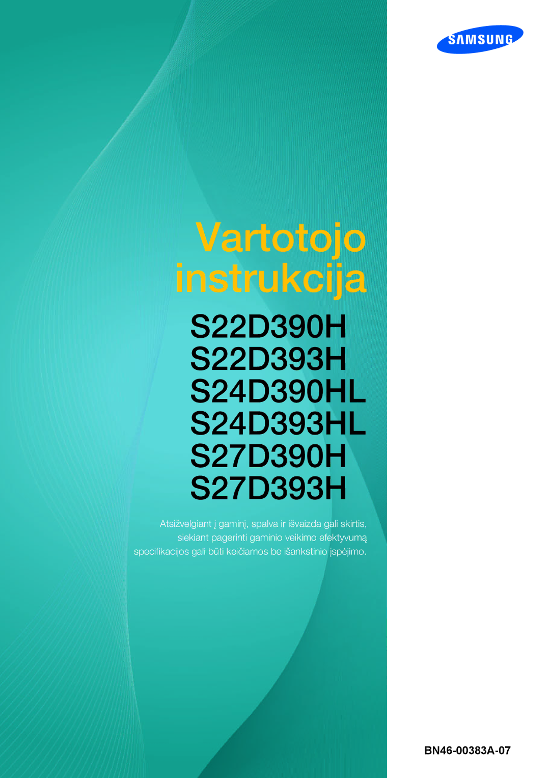 Samsung LS27D390HS/EN, LS22D390QS/EN, LS24D390HL/EN, LS22D390HS/EN manual Vartotojo instrukcija 