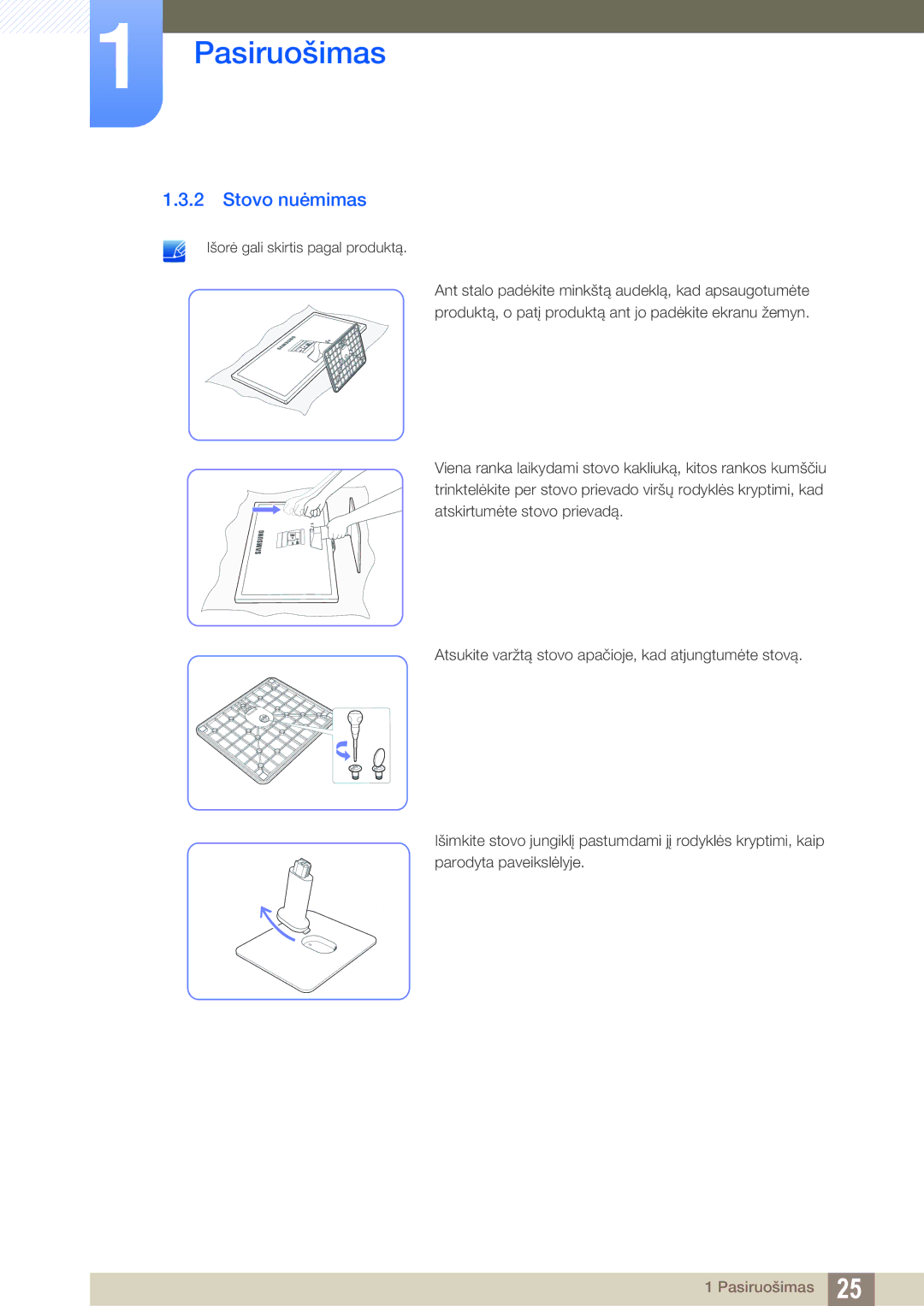 Samsung LS27D390HS/EN, LS22D390QS/EN, LS24D390HL/EN, LS22D390HS/EN manual Stovo nuėmimas 