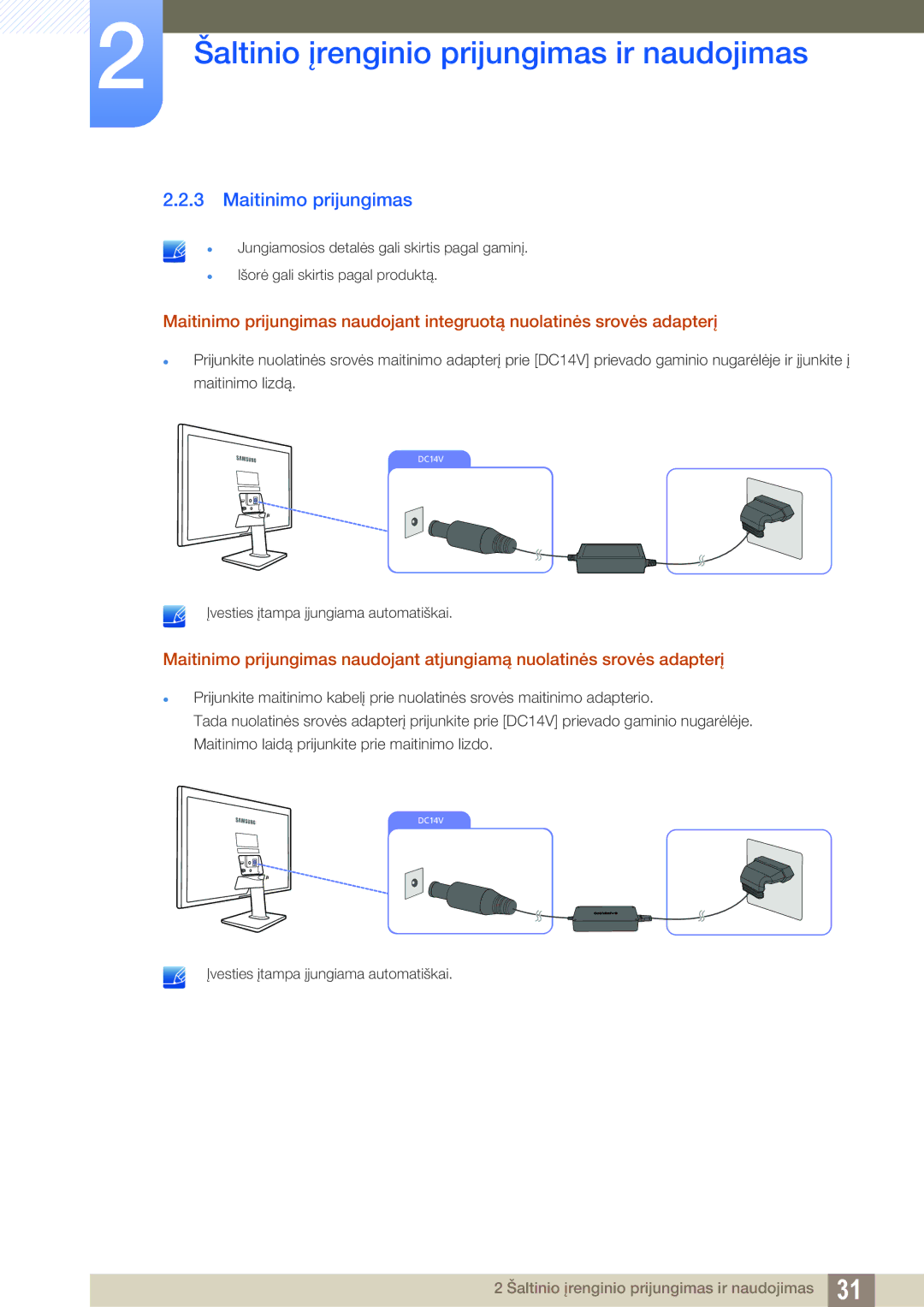 Samsung LS22D390HS/EN, LS22D390QS/EN, LS27D390HS/EN manual Maitinimo prijungimas, Įvesties įtampa įjungiama automatiškai 