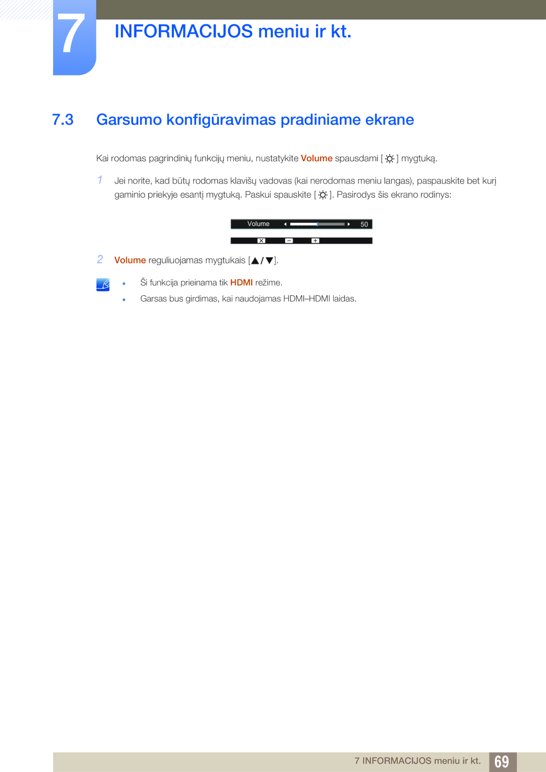 Samsung LS27D390HS/EN, LS22D390QS/EN, LS24D390HL/EN, LS22D390HS/EN manual Garsumo konfigūravimas pradiniame ekrane 