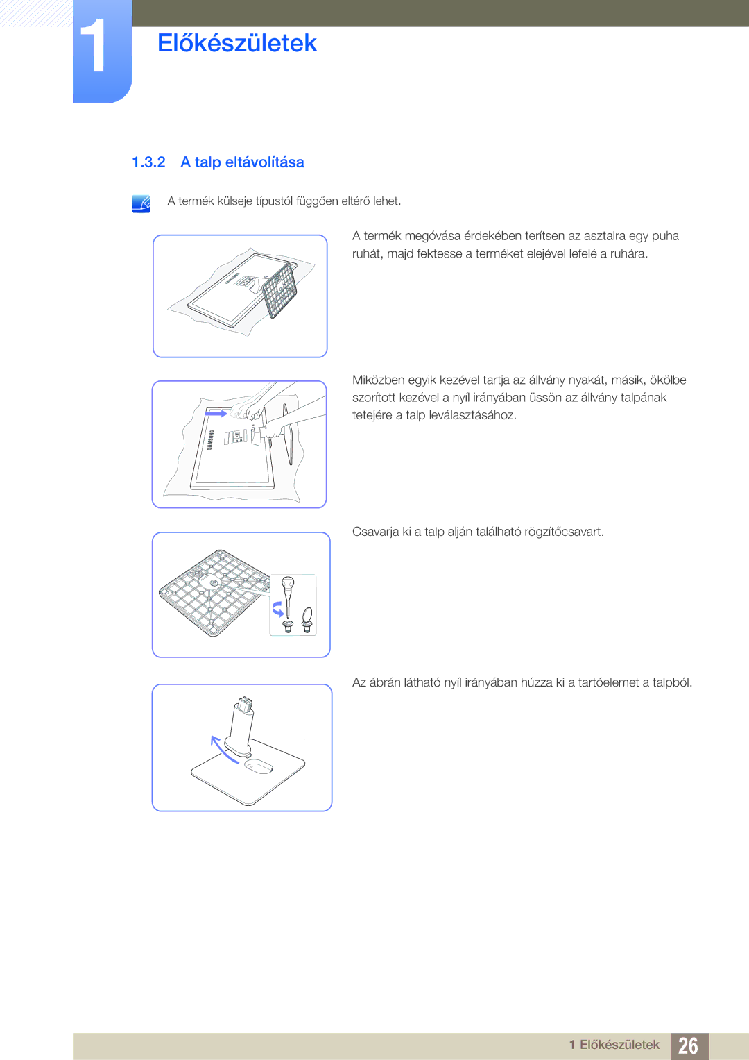 Samsung LS24D390HL/EN, LS22D390QS/EN, LS27D390HS/EN, LS22D390HS/EN manual Talp eltávolítása 