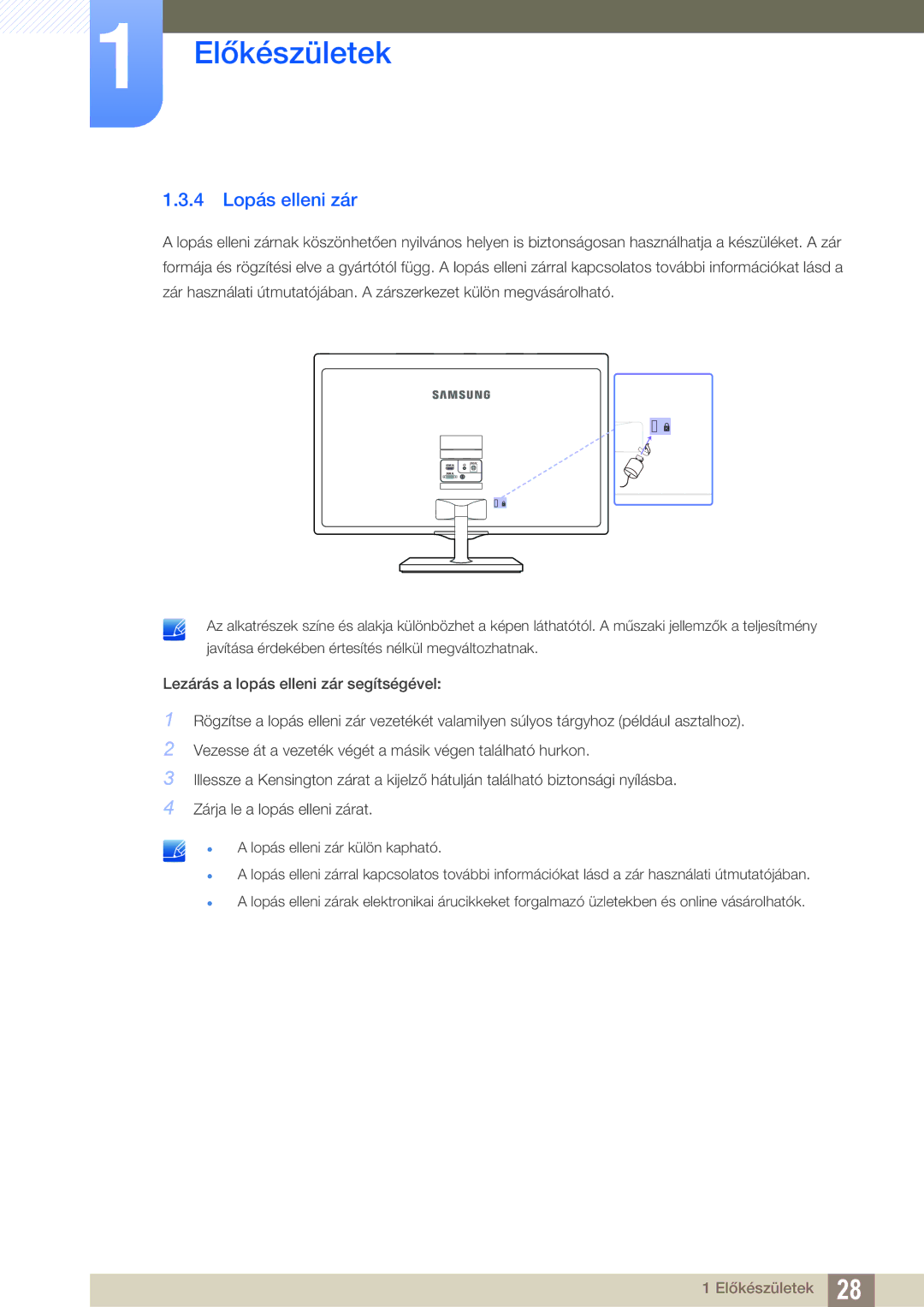 Samsung LS22D390QS/EN, LS27D390HS/EN, LS24D390HL/EN, LS22D390HS/EN manual 4 Lopás elleni zár 