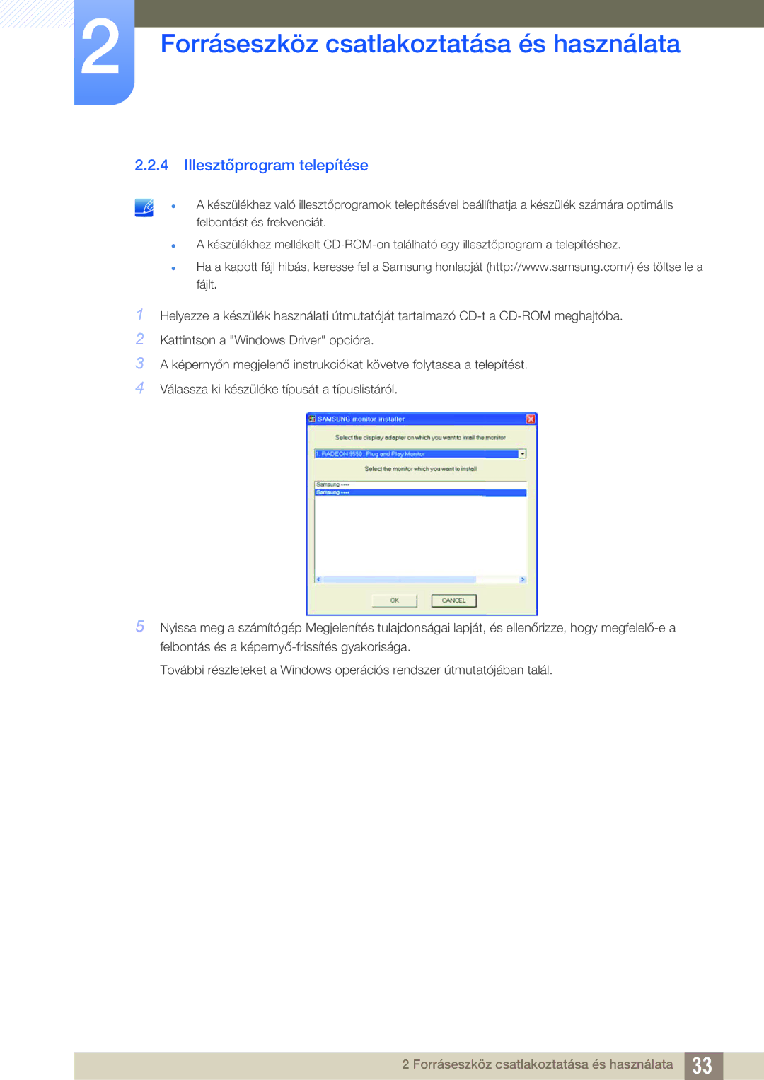 Samsung LS27D390HS/EN, LS22D390QS/EN, LS24D390HL/EN, LS22D390HS/EN manual Illesztőprogram telepítése 