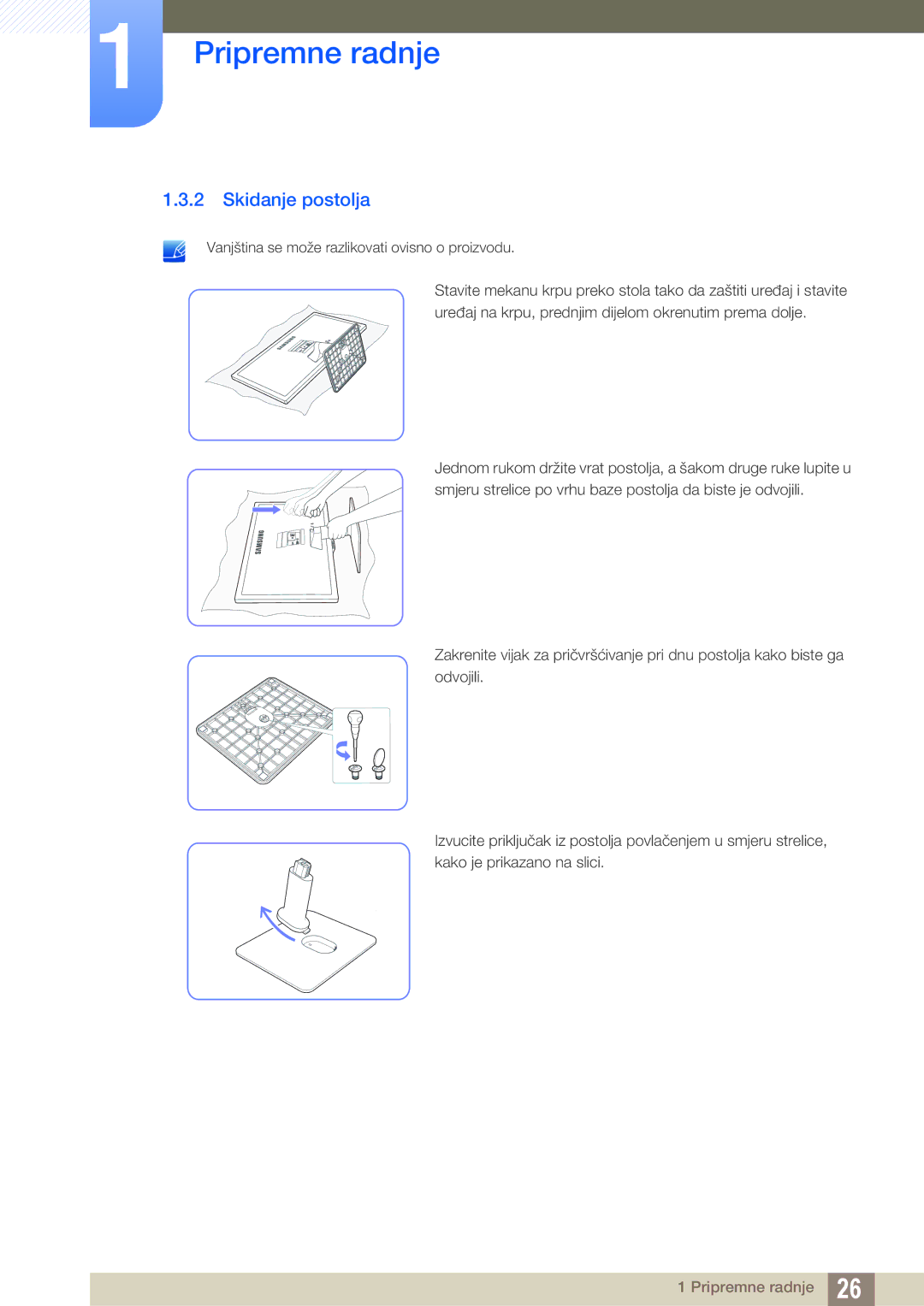 Samsung LS24D390HL/EN, LS22D390QS/EN, LS27D390HS/EN, LS22D390HS/EN manual Skidanje postolja 