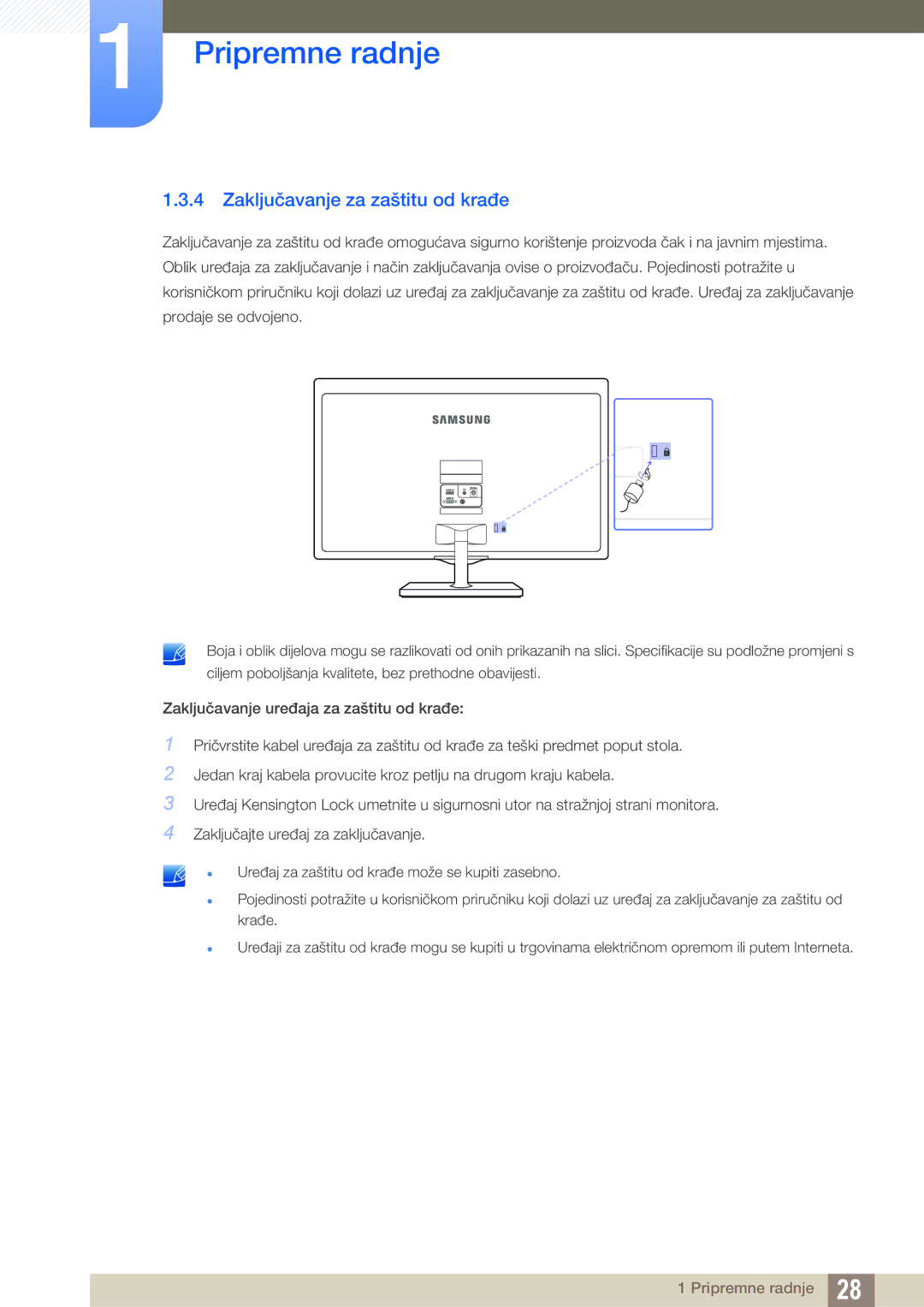 Samsung LS22D390QS/EN, LS27D390HS/EN, LS24D390HL/EN, LS22D390HS/EN manual Zaključavanje za zaštitu od krađe 