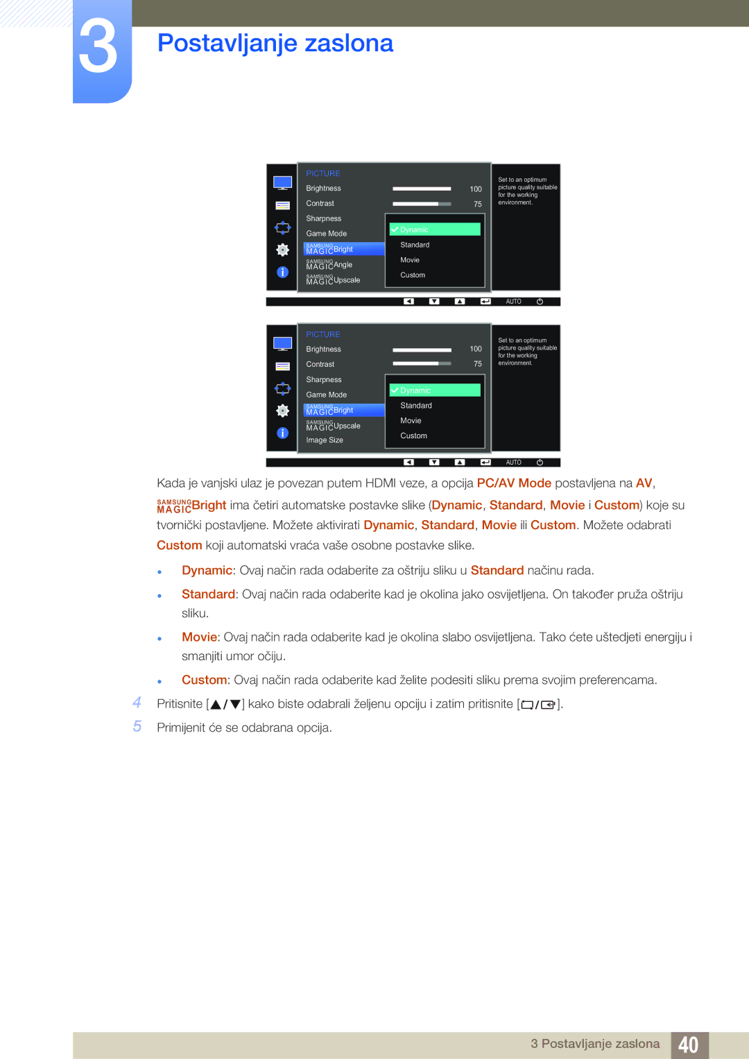 Samsung LS22D390QS/EN, LS27D390HS/EN, LS24D390HL/EN, LS22D390HS/EN manual Dynamic Standard 