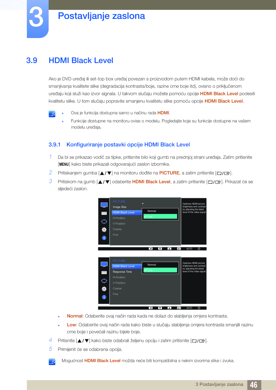 Samsung LS24D390HL/EN, LS22D390QS/EN, LS27D390HS/EN, LS22D390HS/EN manual Konfiguriranje postavki opcije Hdmi Black Level 