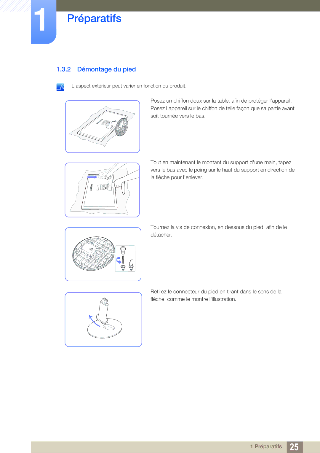 Samsung LS22D390QS/EN manual 2 Démontage du pied 