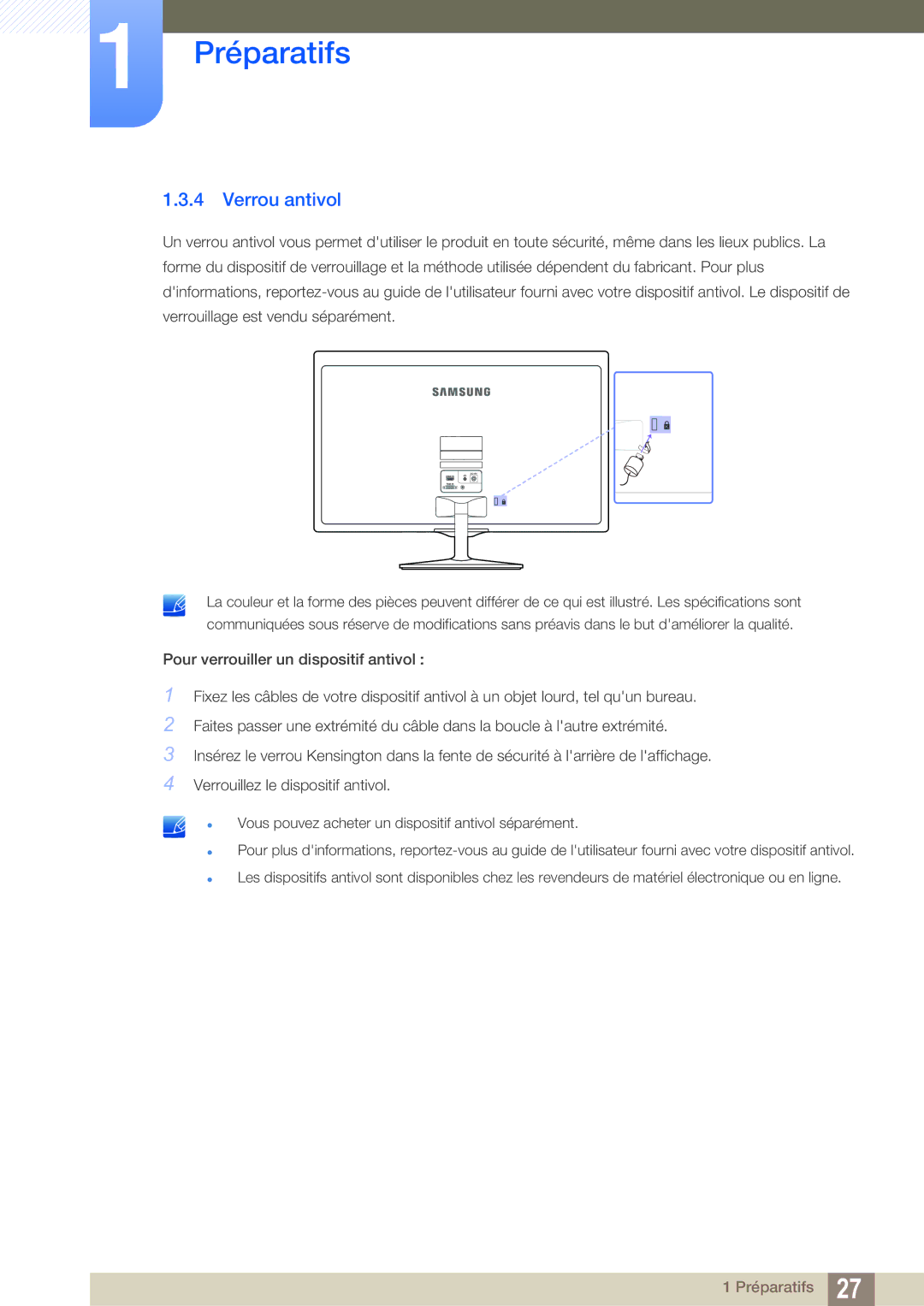 Samsung LS22D390QS/EN manual Verrou antivol 