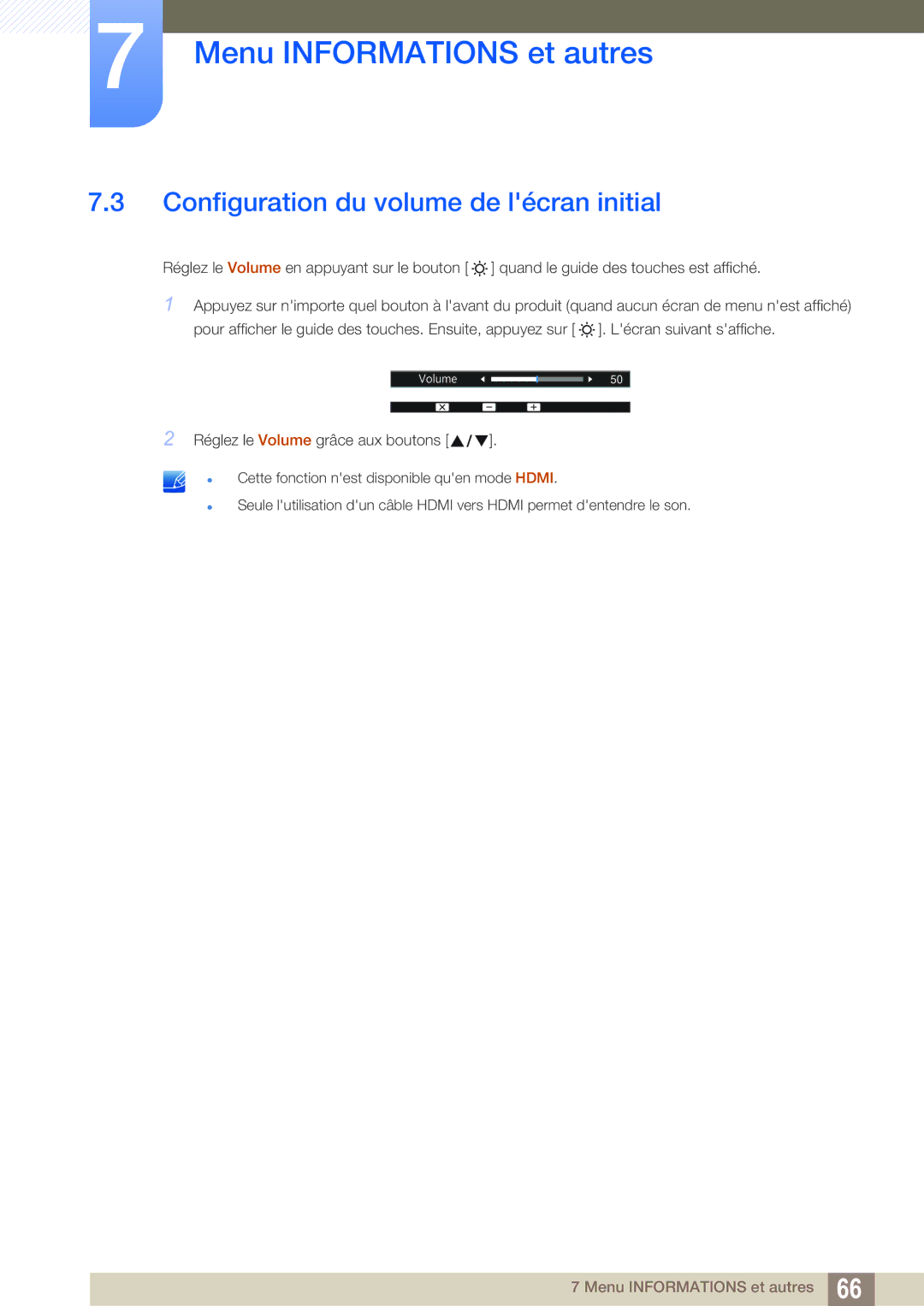 Samsung LS22D390QS/EN manual Configuration du volume de lécran initial 