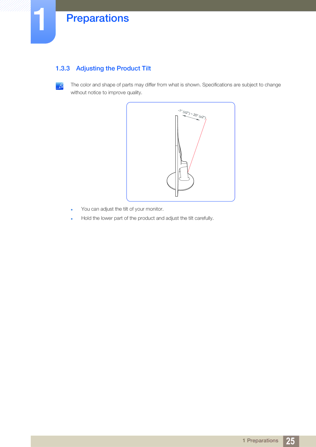 Samsung LS22D390QS/EN manual Adjusting the Product Tilt 