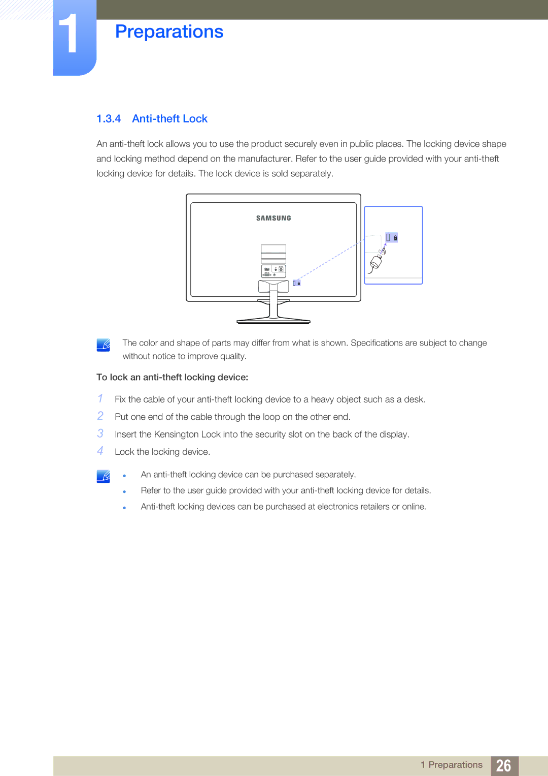 Samsung LS22D390QS/EN manual Anti-theft Lock 