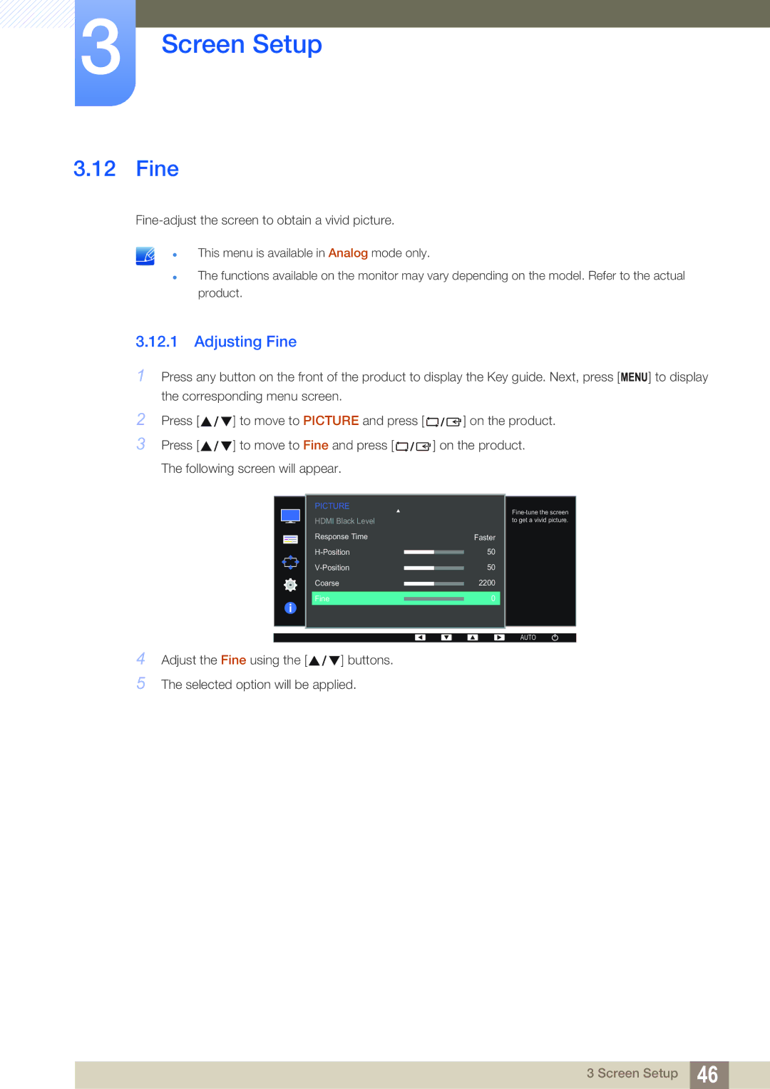 Samsung LS22D390QS/EN manual Adjusting Fine 