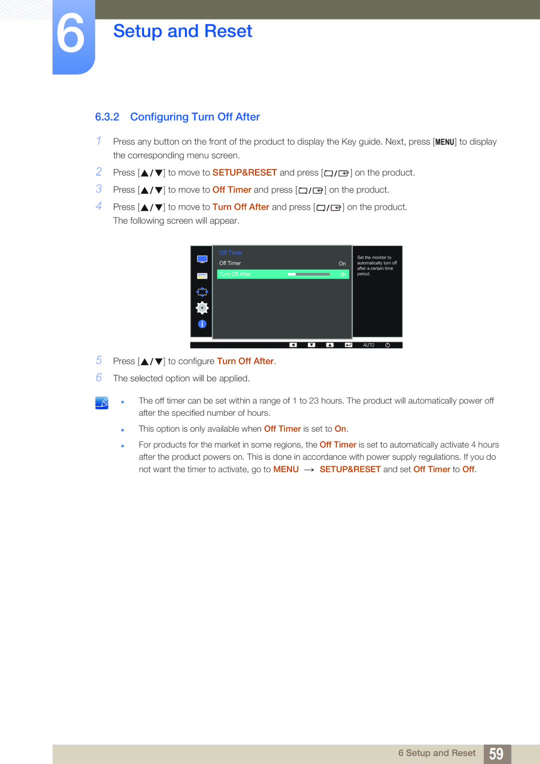 Samsung LS22D390QS/EN manual Configuring Turn Off After 