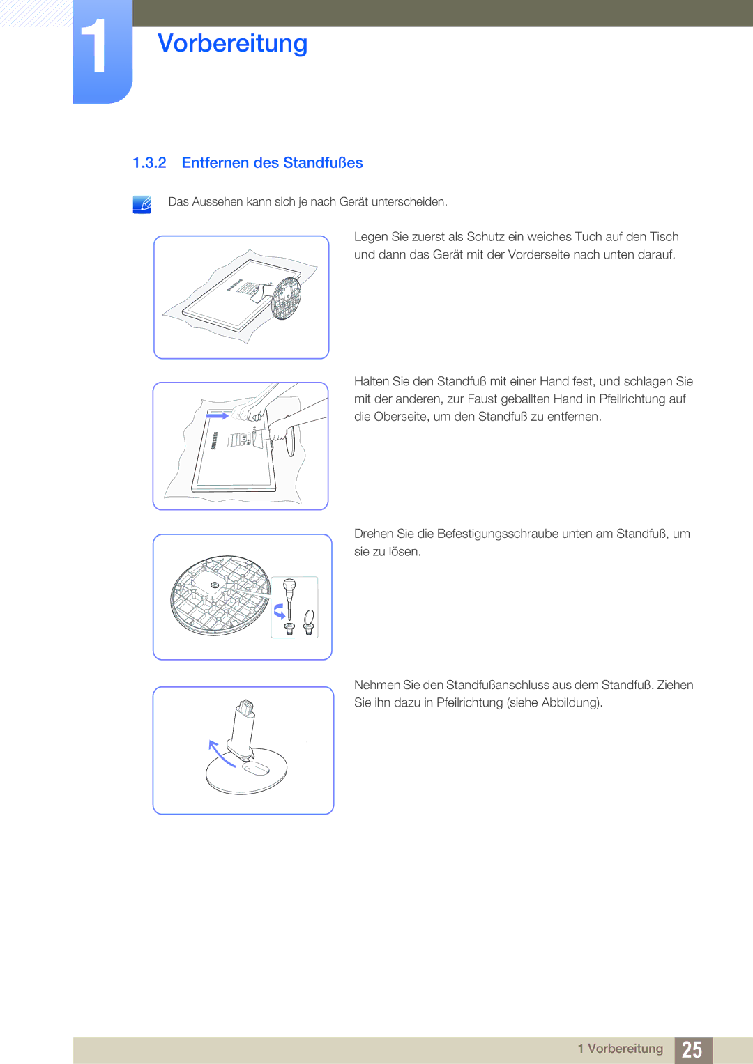 Samsung LS22D390QS/EN manual Entfernen des Standfußes 