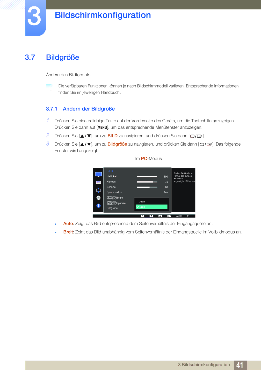 Samsung LS22D390QS/EN manual 1 Ändern der Bildgröße 