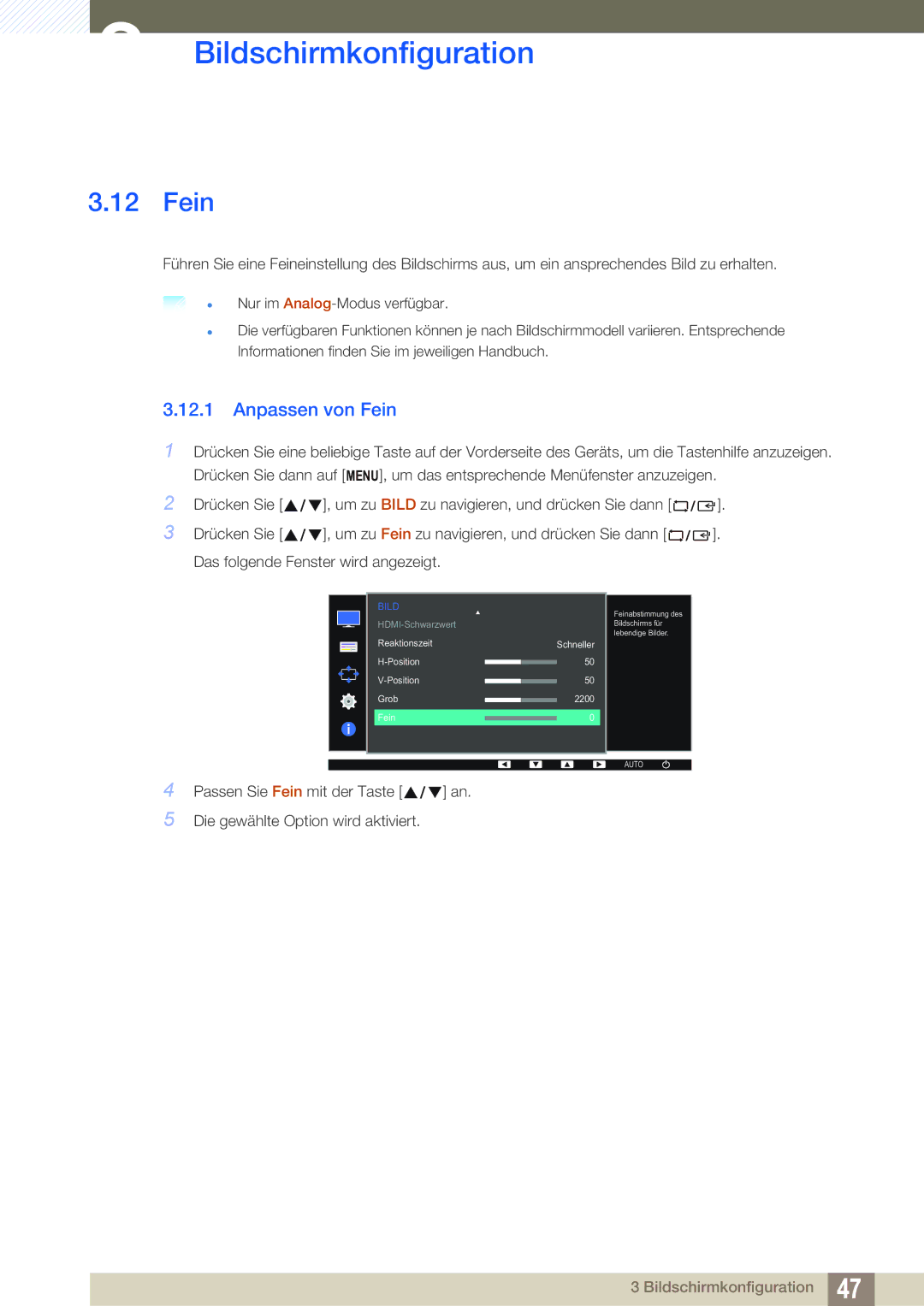 Samsung LS22D390QS/EN manual Anpassen von Fein 