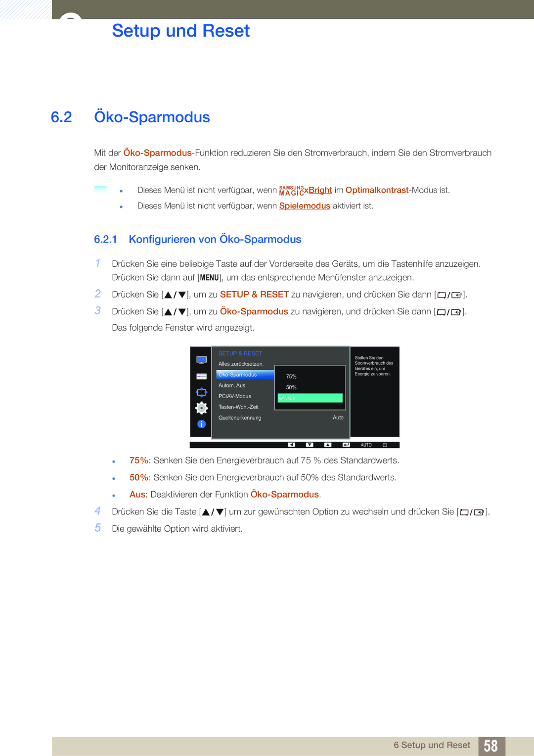 Samsung LS22D390QS/EN manual Konfigurieren von Öko-Sparmodus 