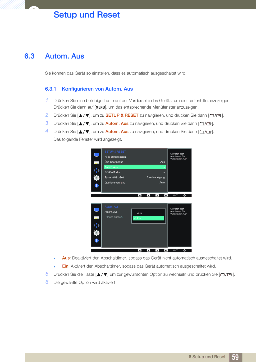 Samsung LS22D390QS/EN manual Konfigurieren von Autom. Aus 