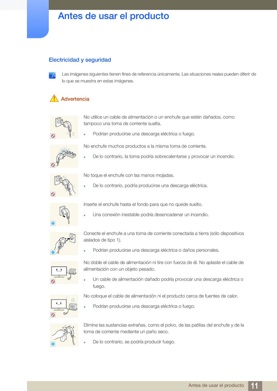 Samsung LS22D390QS/EN manual Electricidad y seguridad, Advertencia 