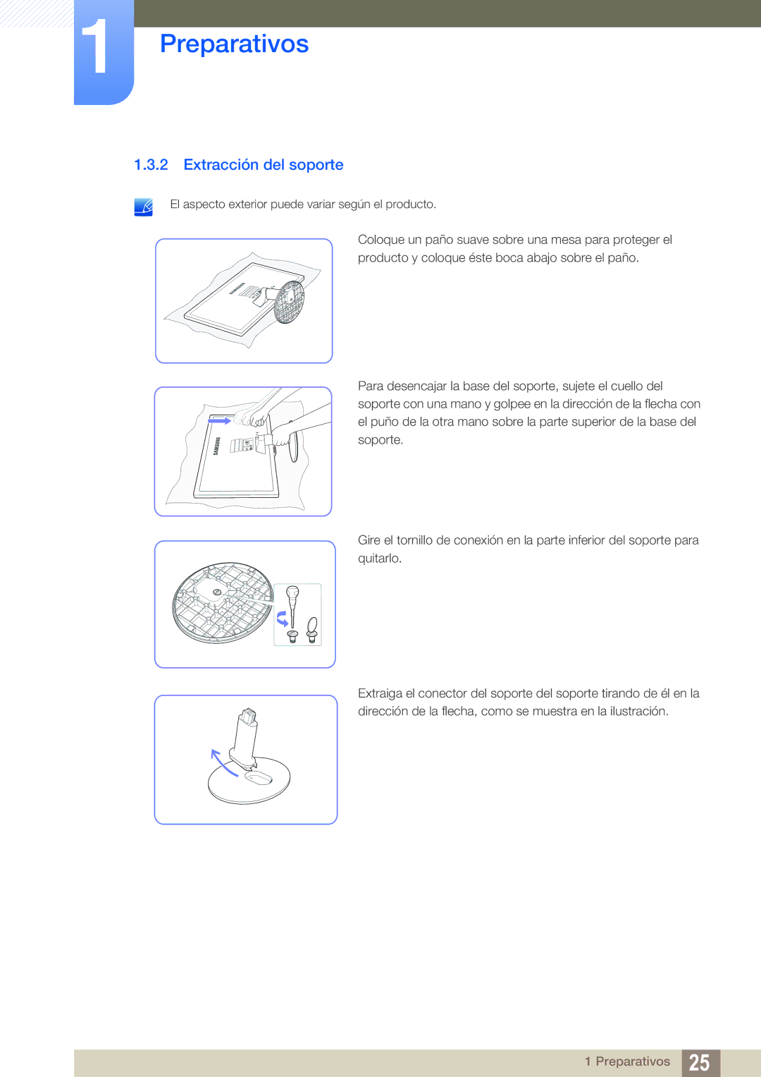 Samsung LS22D390QS/EN manual Extracción del soporte 