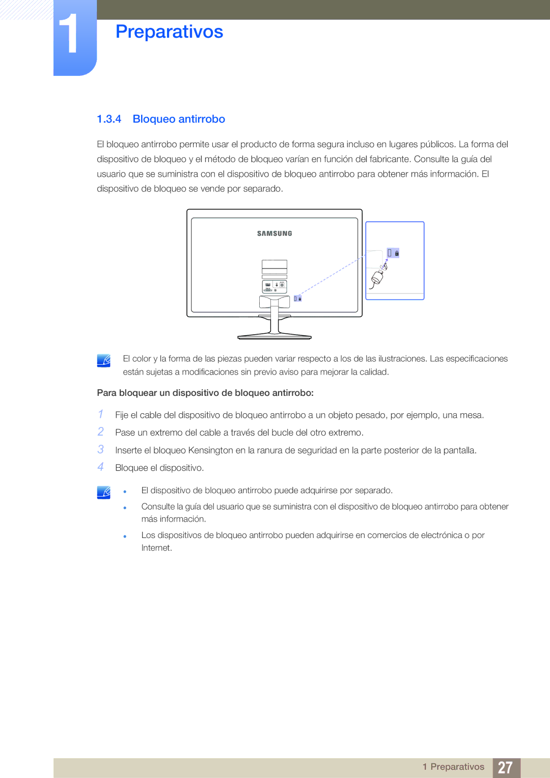 Samsung LS22D390QS/EN manual Bloqueo antirrobo 