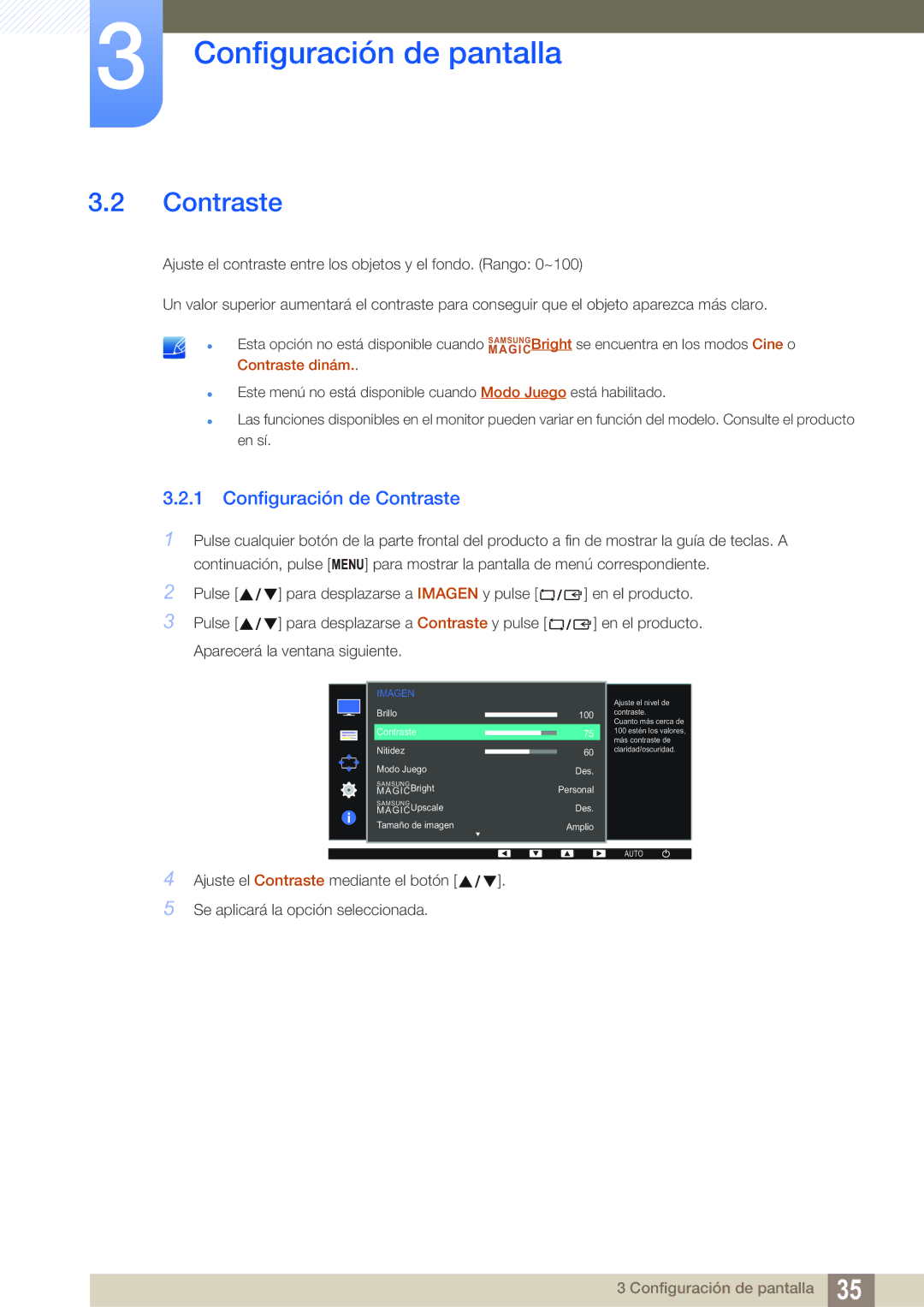 Samsung LS22D390QS/EN manual Configuración de Contraste 