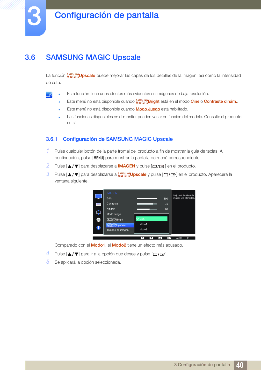 Samsung LS22D390QS/EN manual Configuración de Samsung Magic Upscale 