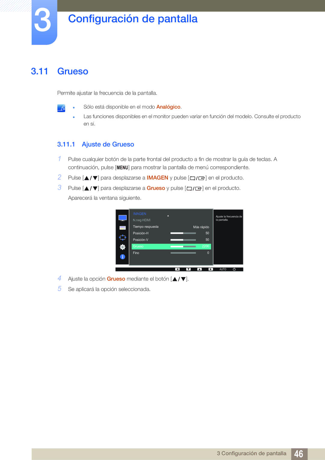 Samsung LS22D390QS/EN manual Ajuste de Grueso 