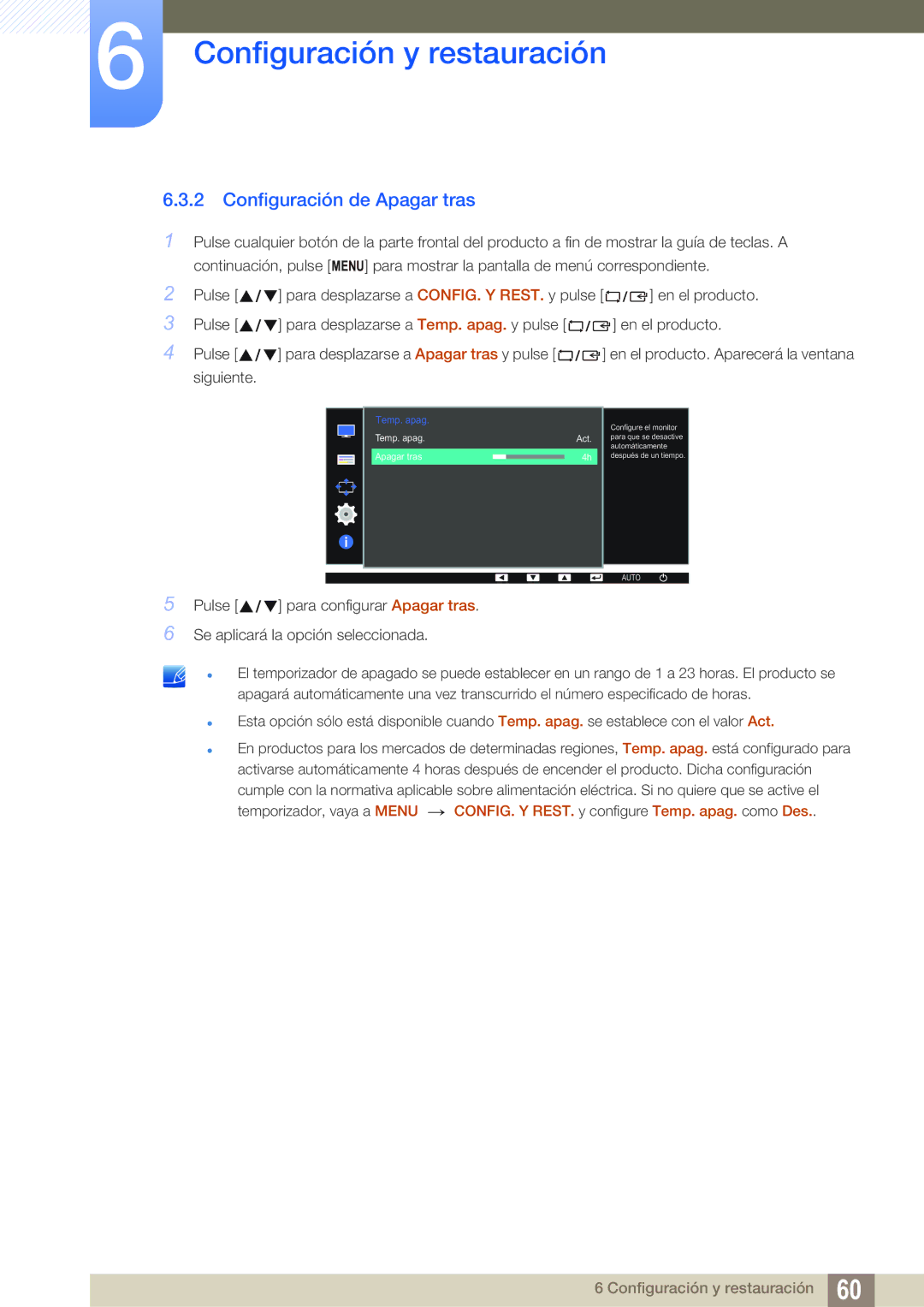 Samsung LS22D390QS/EN manual Configuración de Apagar tras, Siguiente 