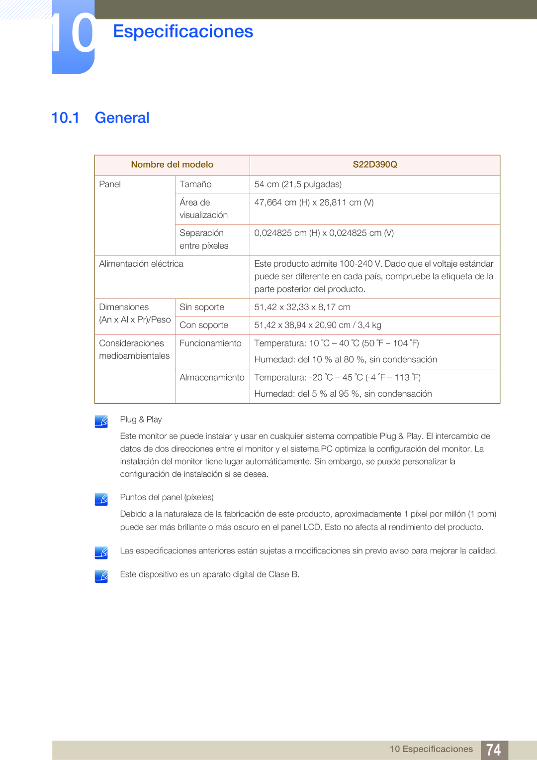 Samsung LS22D390QS/EN manual Especificaciones, General 