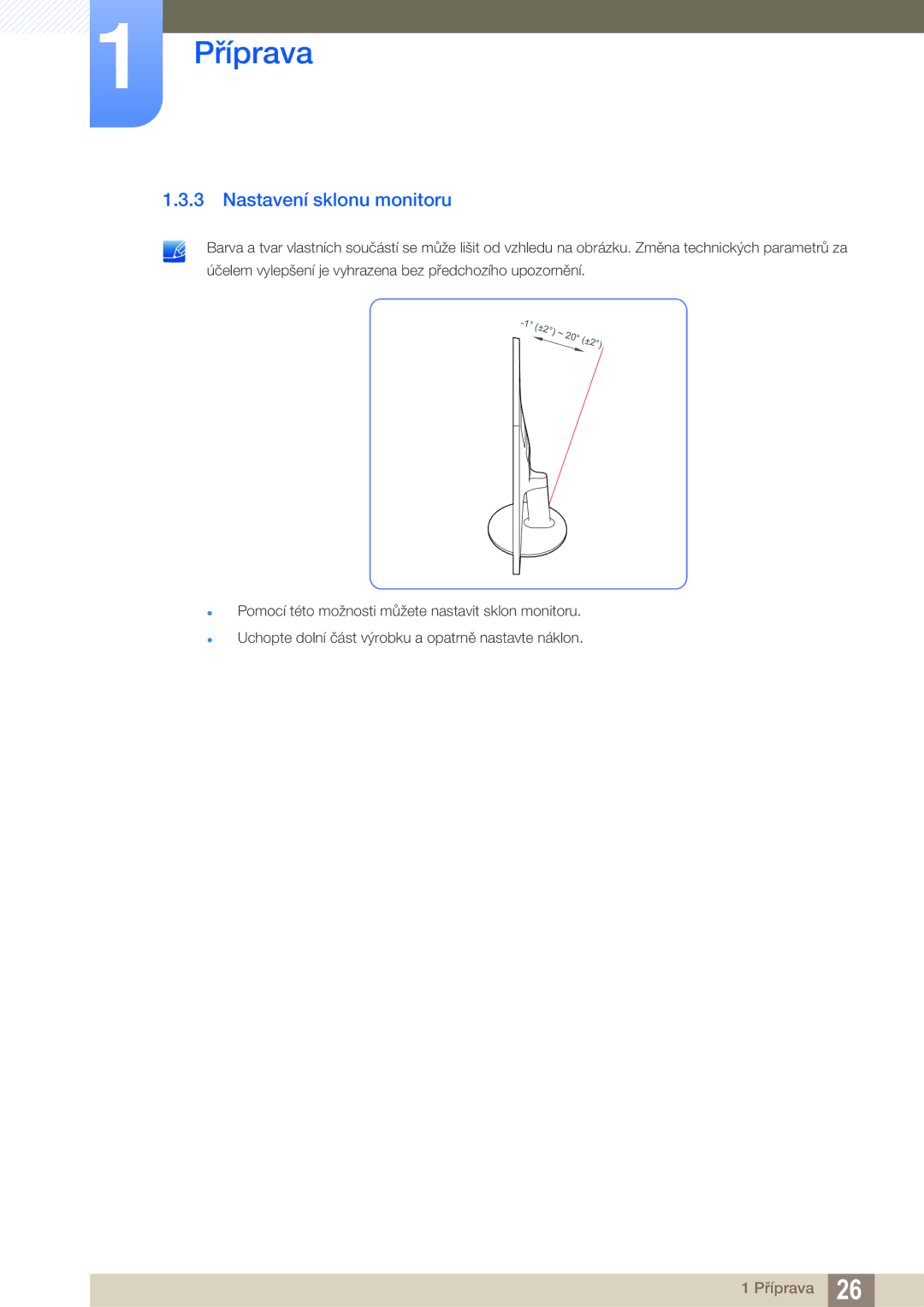 Samsung LS22D390QS/EN manual Nastavení sklonu monitoru 