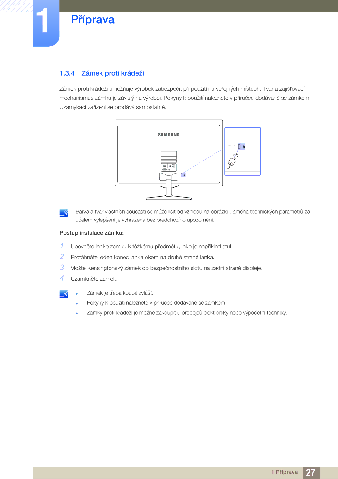 Samsung LS22D390QS/EN manual 4 Zámek proti krádeži 