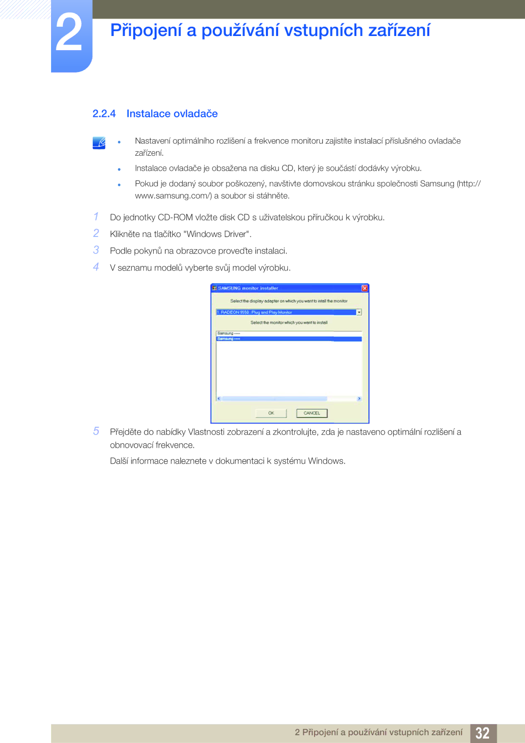 Samsung LS22D390QS/EN manual Instalace ovladače 