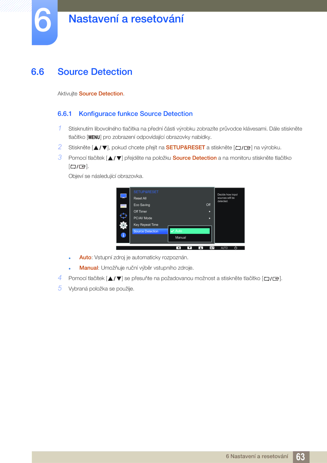 Samsung LS22D390QS/EN manual Konfigurace funkce Source Detection 