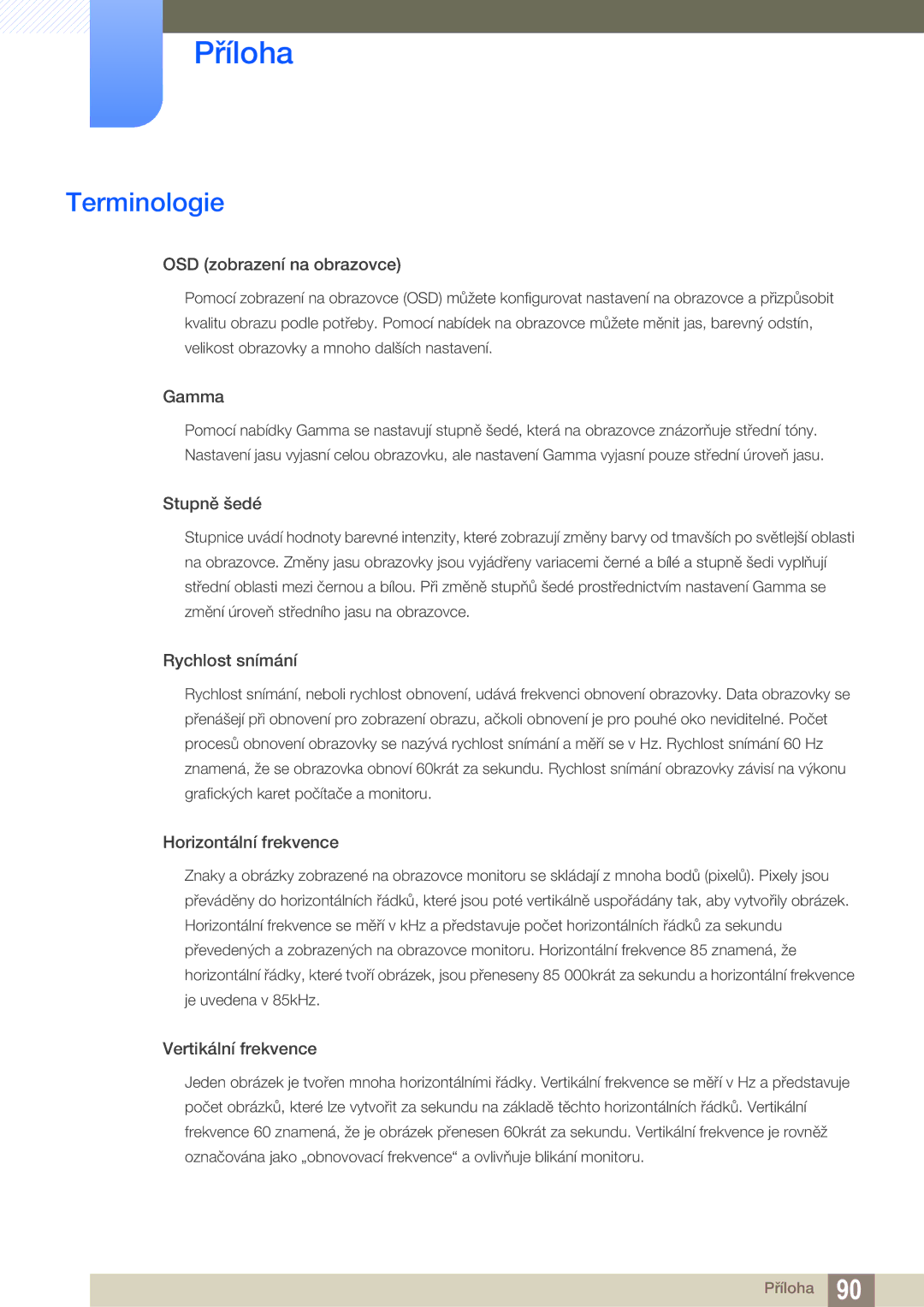 Samsung LS22D390QS/EN manual Terminologie, OSD zobrazení na obrazovce 