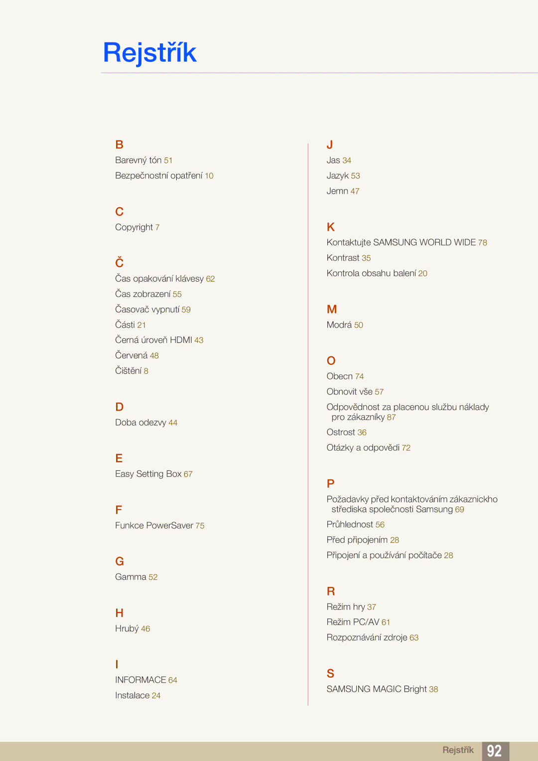 Samsung LS22D390QS/EN manual Rejstřík 
