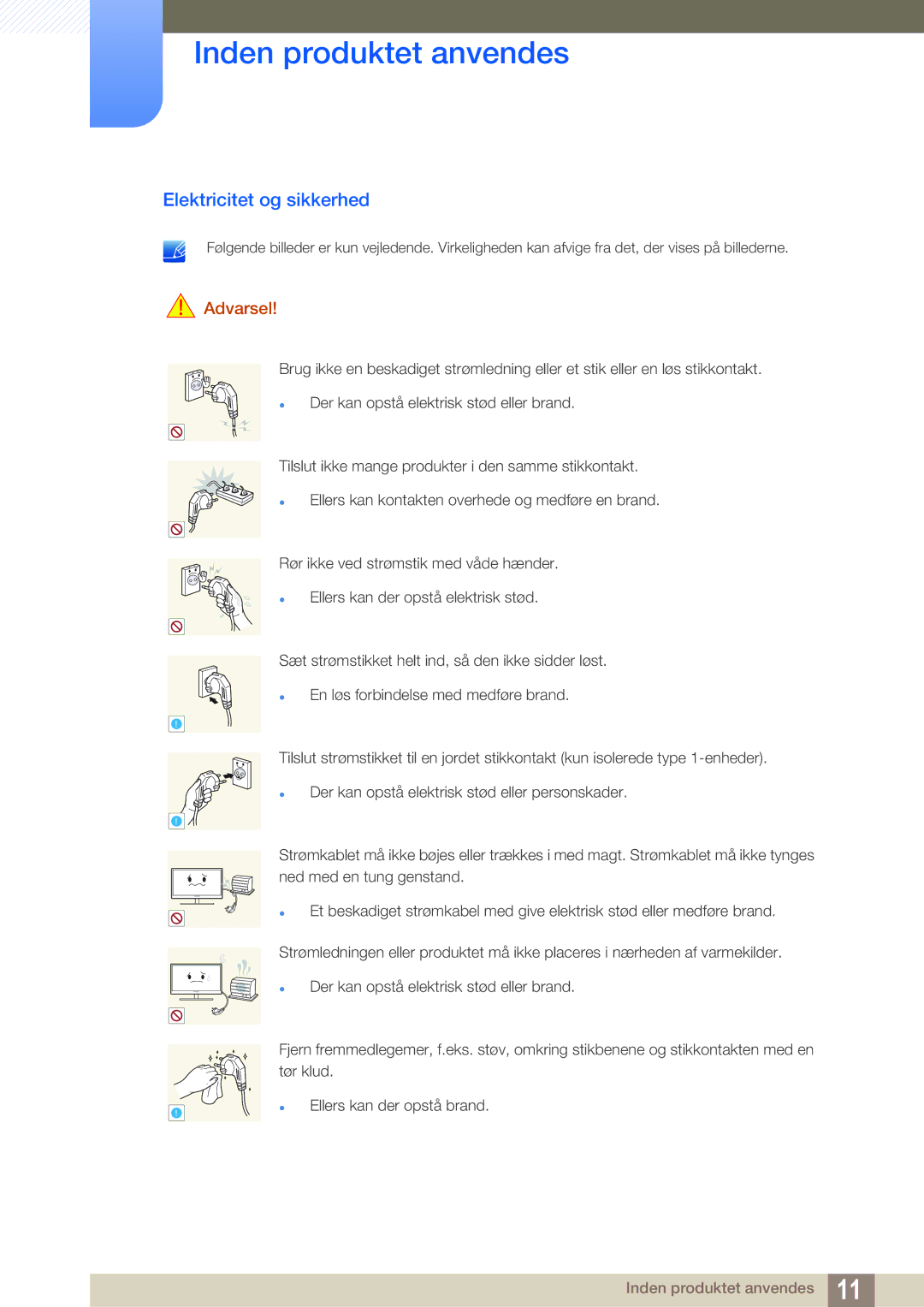 Samsung LS22D390QS/EN manual Elektricitet og sikkerhed 