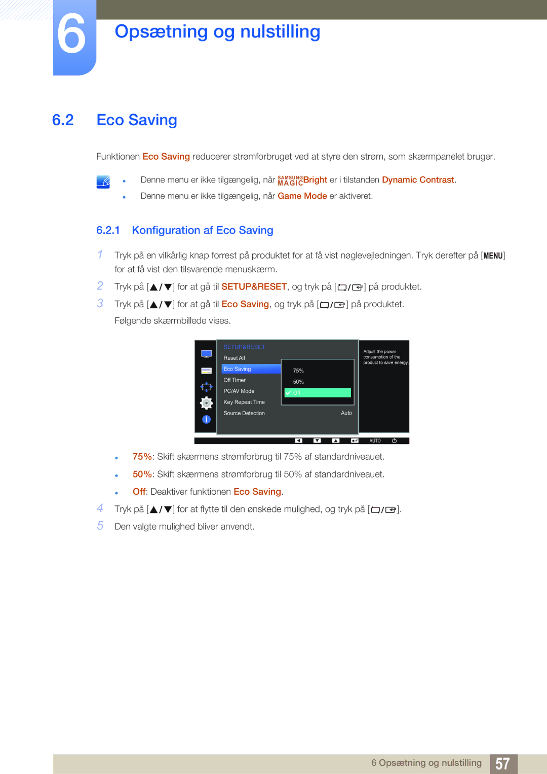 Samsung LS22D390QS/EN manual Konfiguration af Eco Saving 