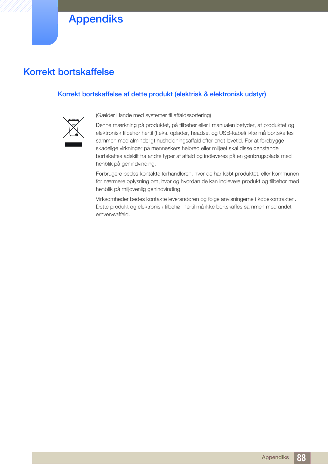 Samsung LS22D390QS/EN manual Korrekt bortskaffelse 