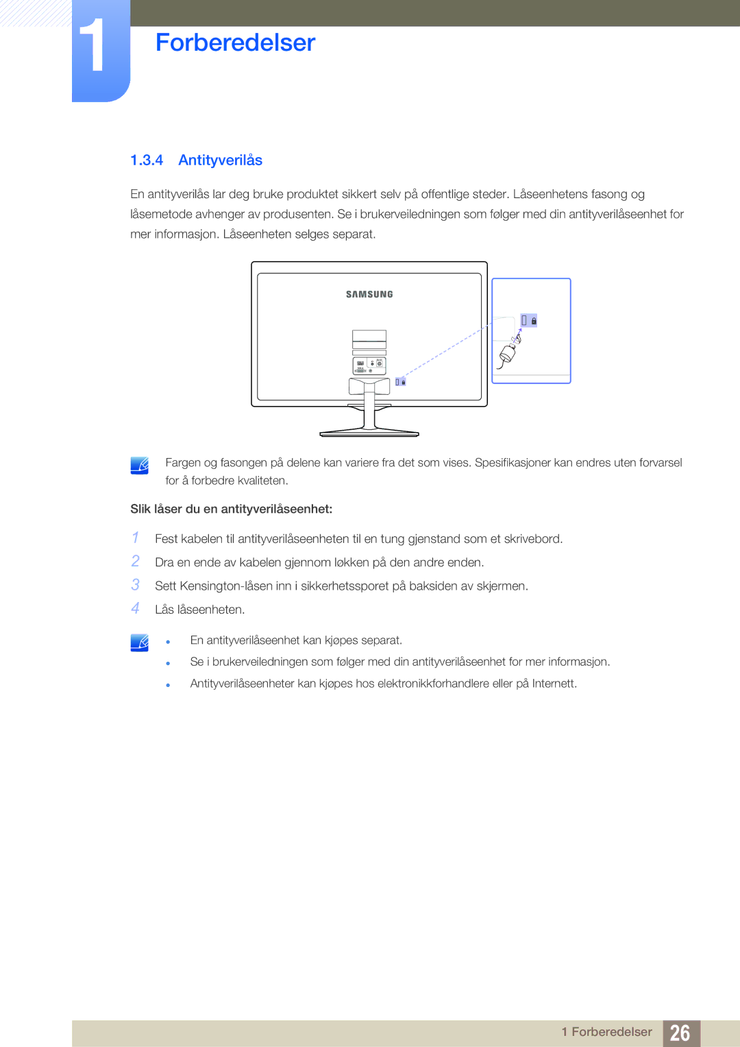 Samsung LS22D390QS/EN manual Antityverilås 