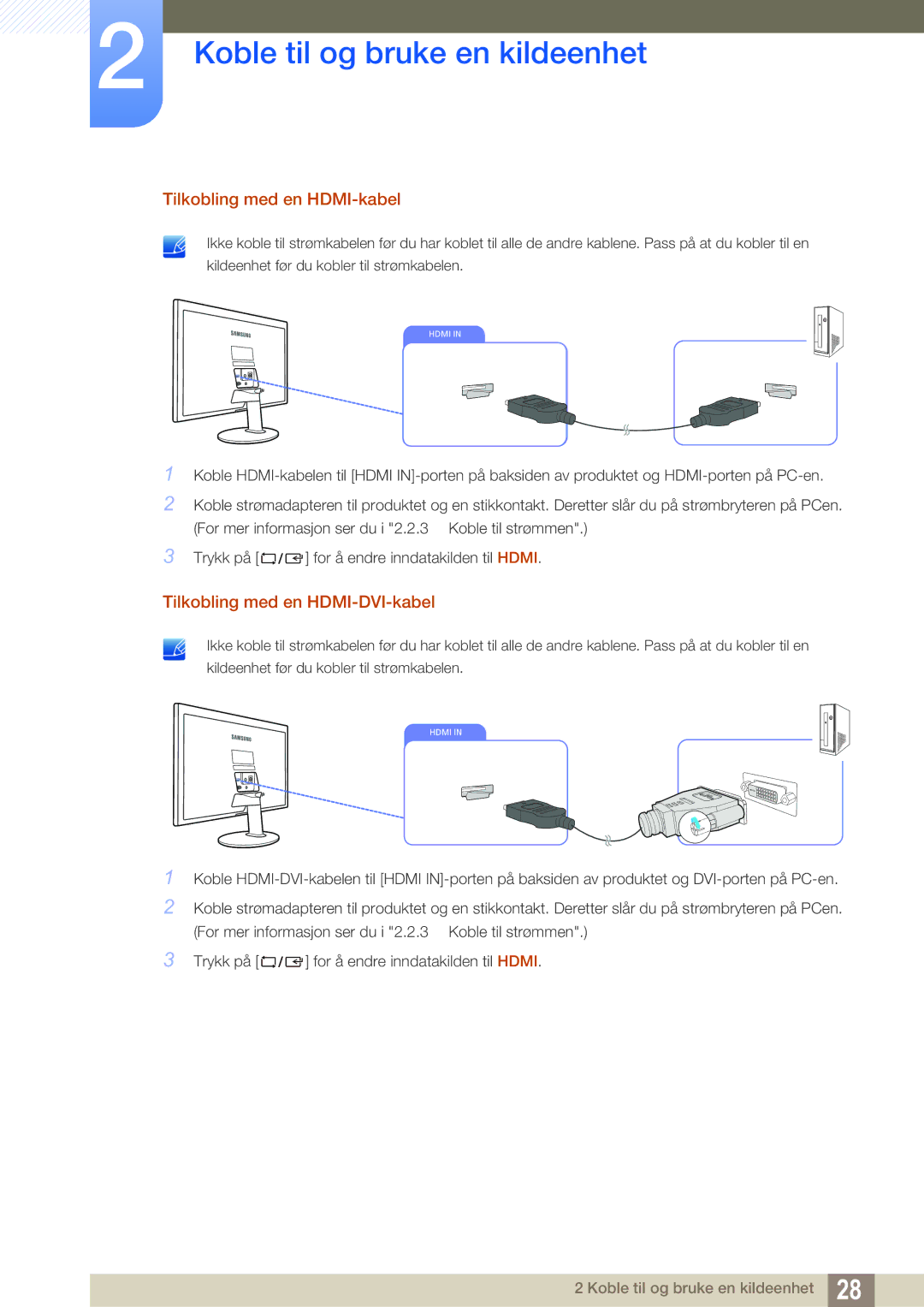 Samsung LS22D390QS/EN manual Tilkobling med en HDMI-kabel 