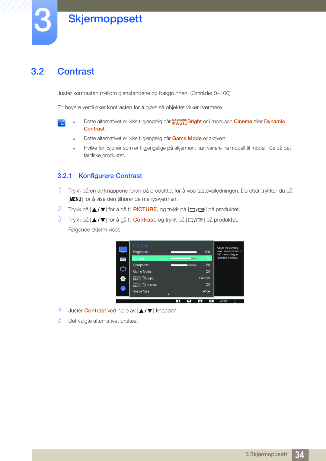 Samsung LS22D390QS/EN manual Konfigurere Contrast 